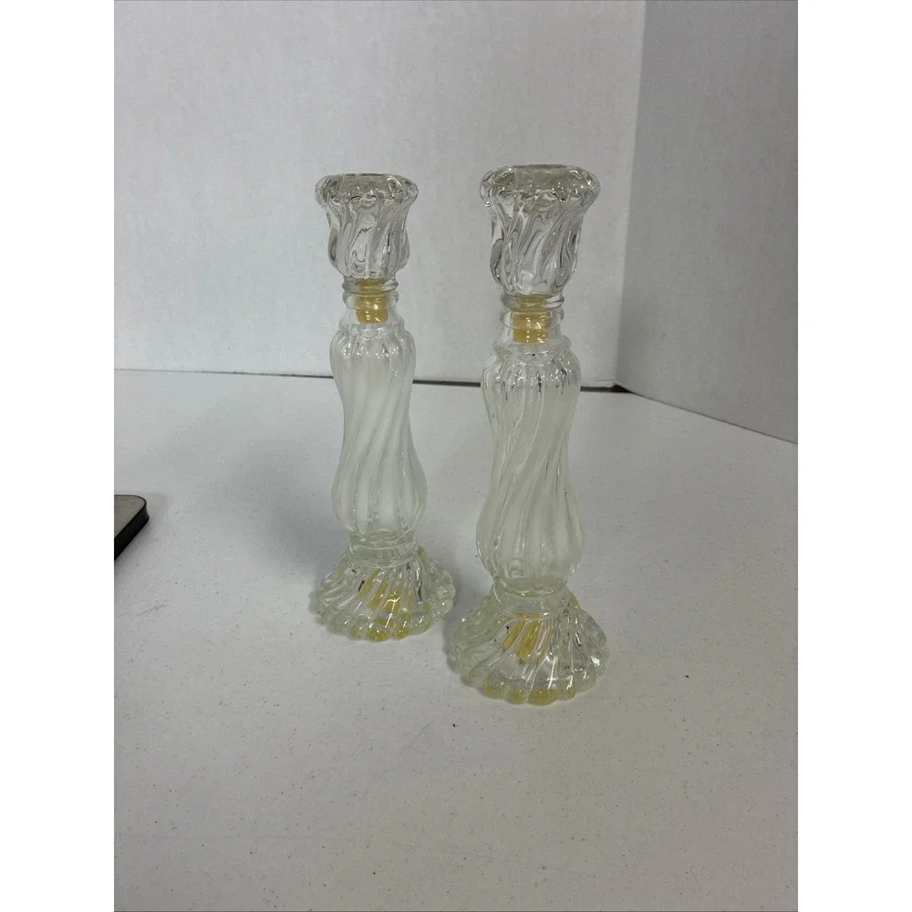 Vintage Avon Opalique Candlestick Sweet Honesty Cologne Glass Bottles Pair 9.5